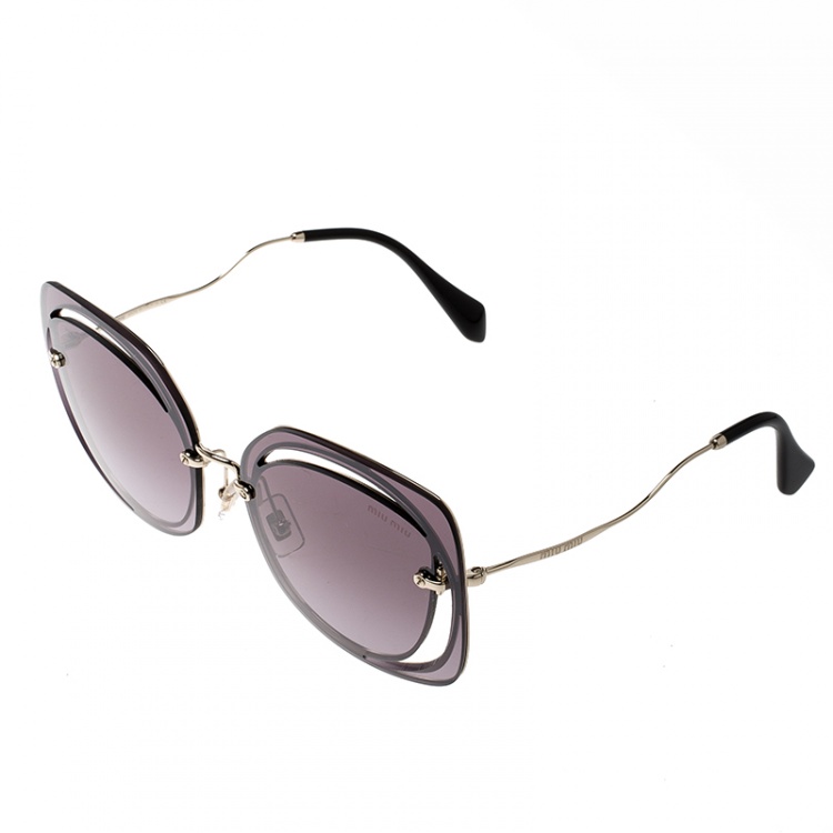 Pre Owned Miu Miu Gold Tone/ Purple SMU54S Cat Eye Sunglasses