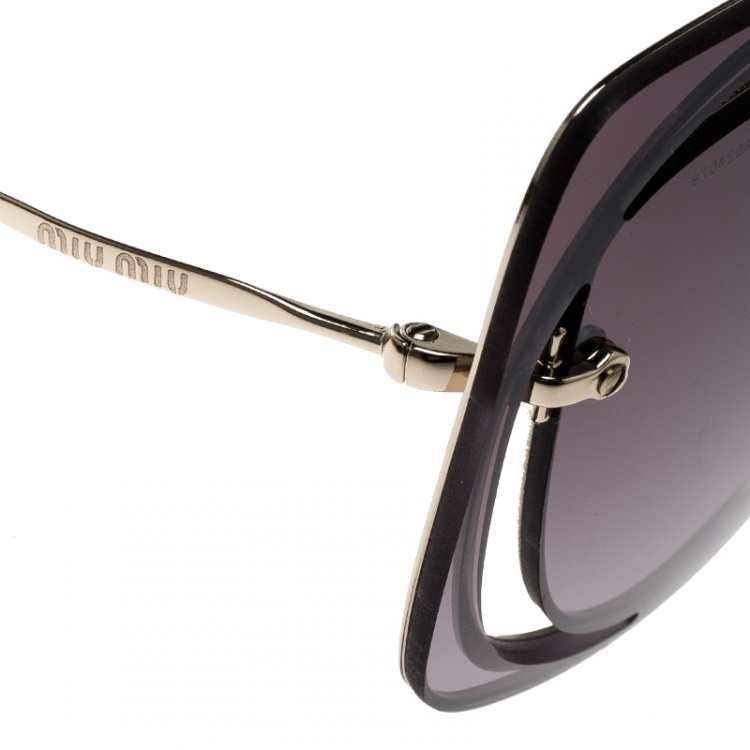 Pre Owned Miu Miu Gold Tone/ Purple SMU54S Cat Eye Sunglasses