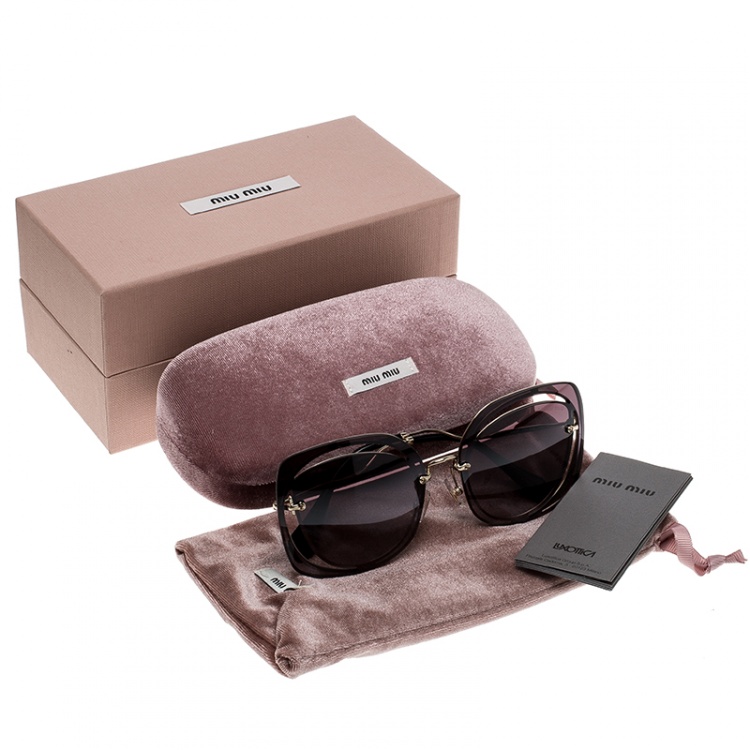 Pre Owned Miu Miu Gold Tone/ Purple SMU54S Cat Eye Sunglasses