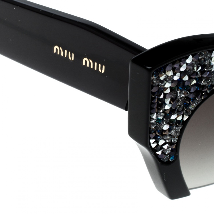 Pre Owned Miu Miu Black/ Black Gradient Crystal Embellished SMU 01Q Cut Out Sunglasses