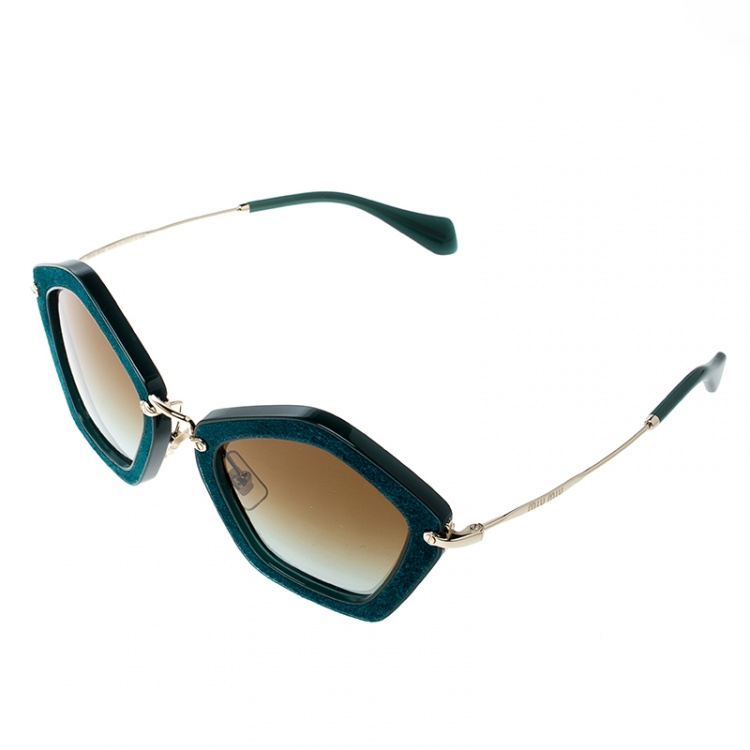 Pre Owned Miu Miu Gree/Brown Gradient SMU06O Geometric Sunglasses 