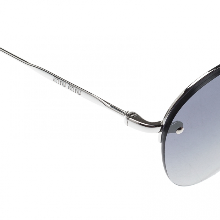 Pre Owned Miu Miu Silver/Blue Grey Gradient Silver Mirrored SMU54U Aviator Sunglasses