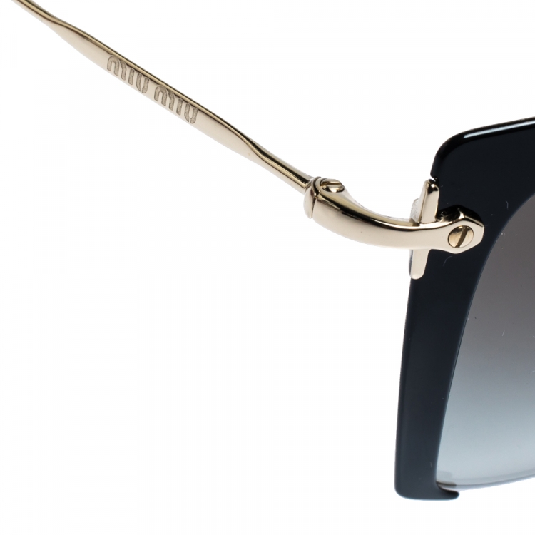 Pre Owned Miu Miu Black and Gold/ Brown Gradient SMU52R Rasoir Square Sunglasses