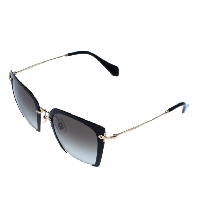 Pre Owned Miu Miu Black and Gold/ Brown Gradient SMU52R Rasoir Square Sunglasses