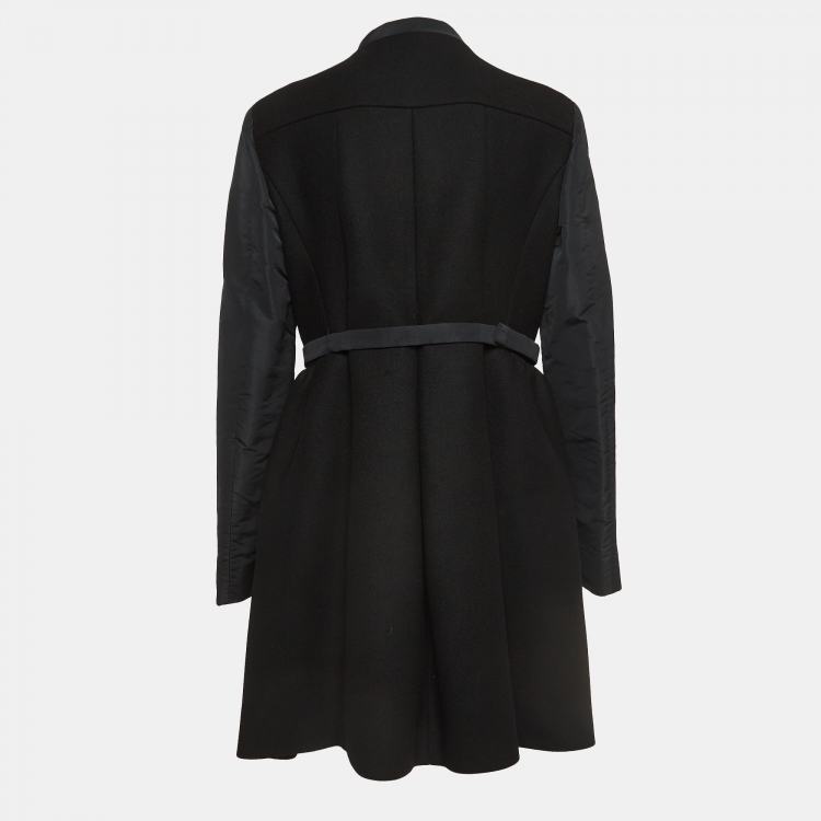 Pre Owned Miu Miu  Black Wool Belted Montone Scamosc Cappotto L