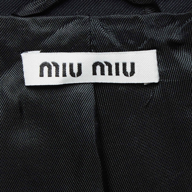Pre Owned Miu Miu  Black Wool Belted Montone Scamosc Cappotto L