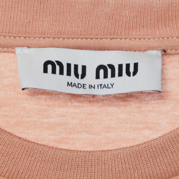 Pre Owned Miu Miu Powder Pink Cotton Logo Label Detail Cropped T-Shirt S