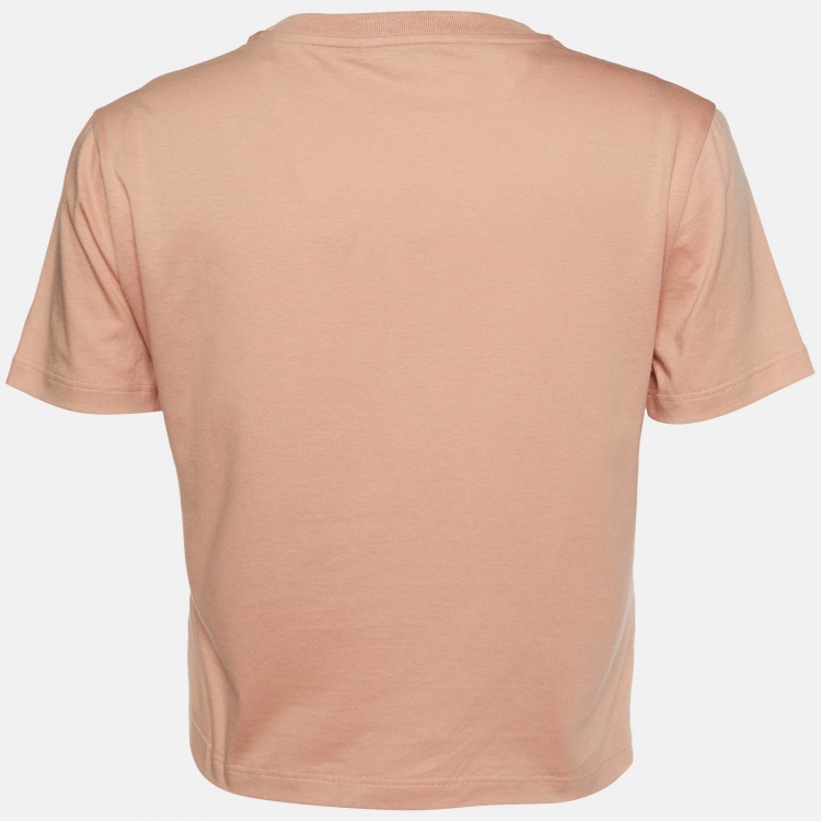 Pre Owned Miu Miu Powder Pink Cotton Logo Label Detail Cropped T-Shirt S