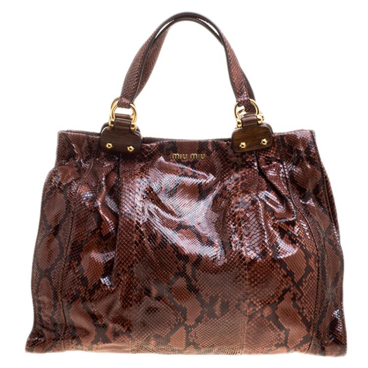 Pre Owned Miu Miu Brown Python Tote