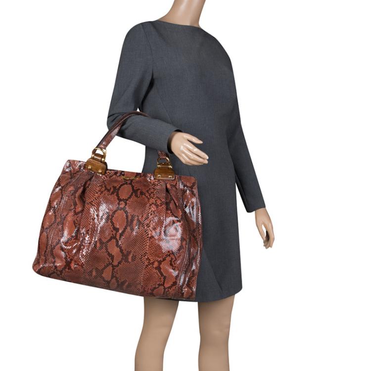 Pre Owned Miu Miu Brown Python Tote