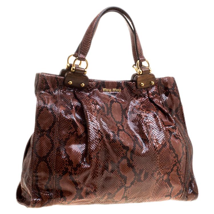Pre Owned Miu Miu Brown Python Tote