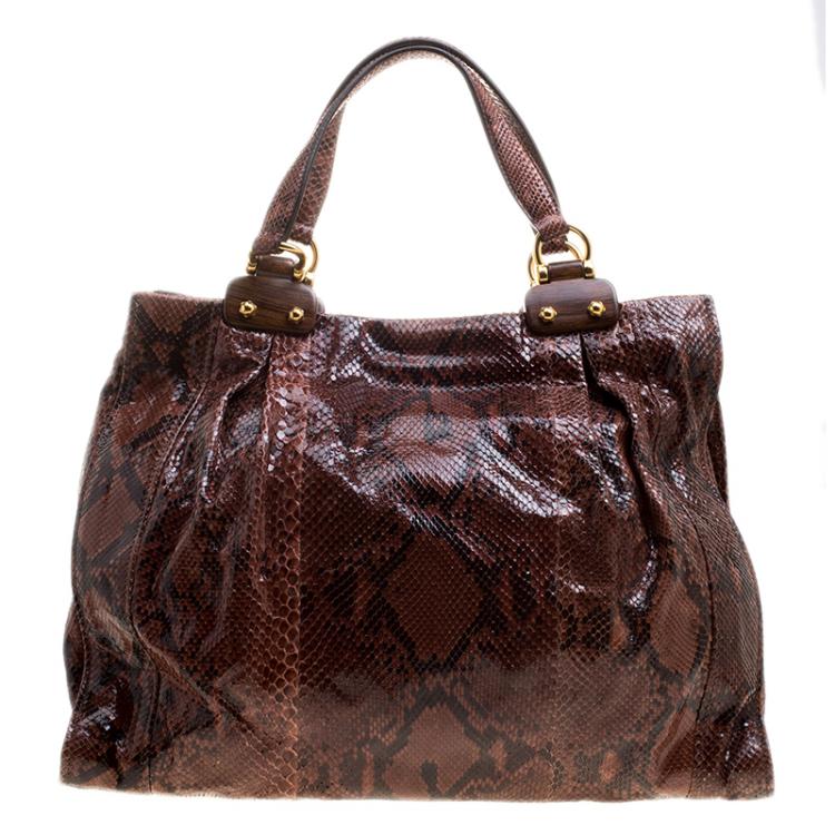 Pre Owned Miu Miu Brown Python Tote