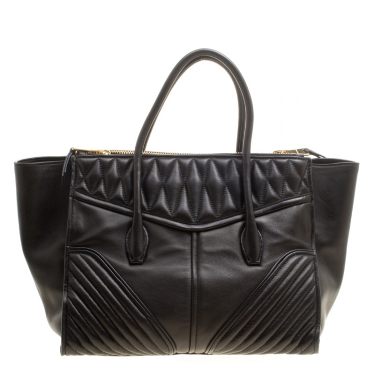 Pre Owned Miu Miu Black Matelasse Leather Biker Tote