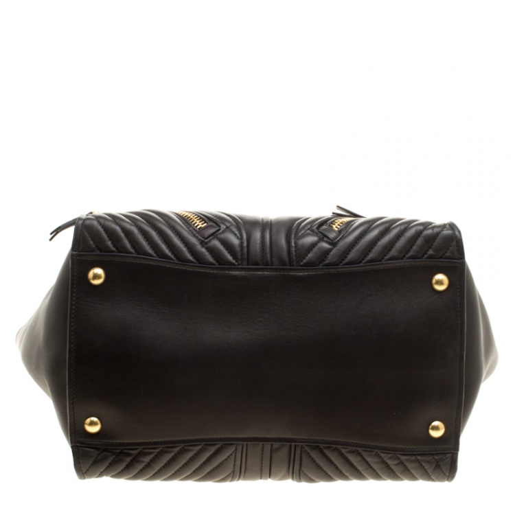 Pre Owned Miu Miu Black Matelasse Leather Biker Tote
