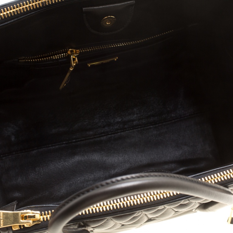 Pre Owned Miu Miu Black Matelasse Leather Biker Tote