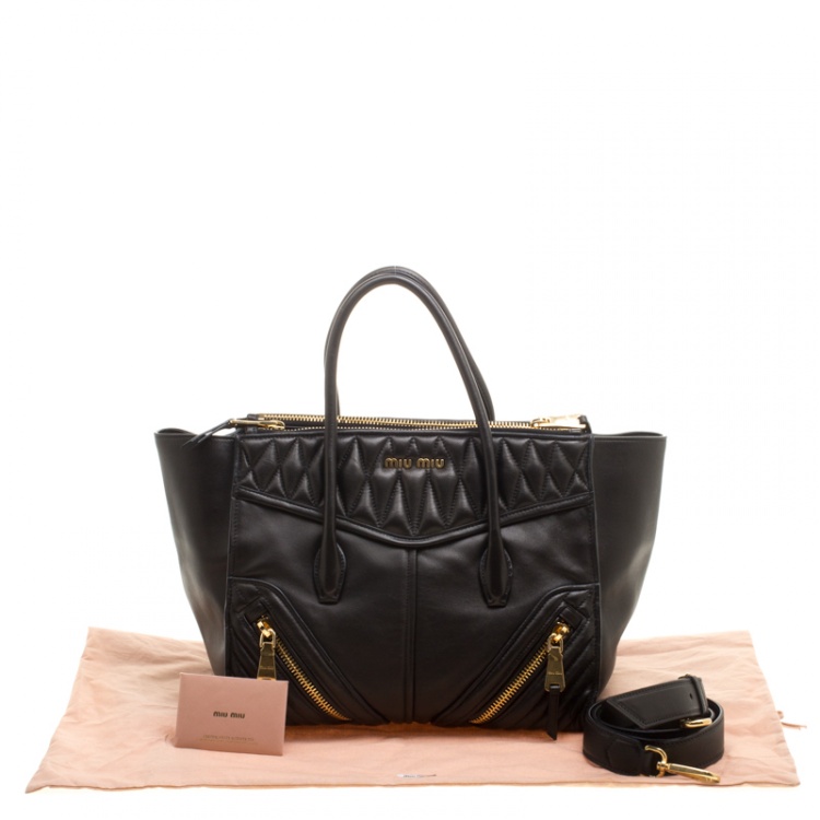 Pre Owned Miu Miu Black Matelasse Leather Biker Tote