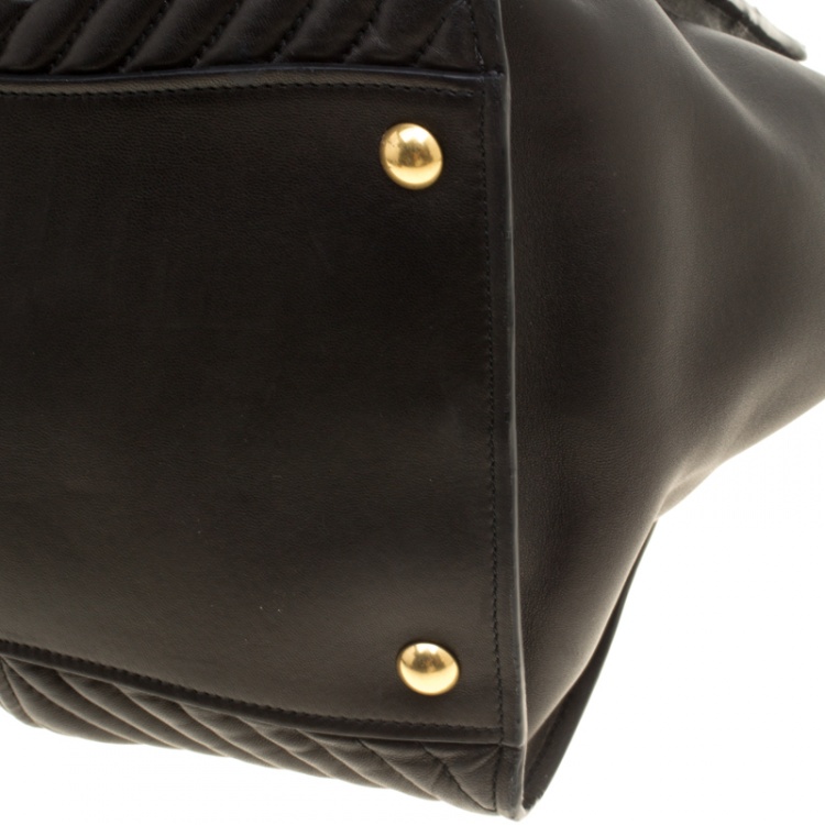Pre Owned Miu Miu Black Matelasse Leather Biker Tote