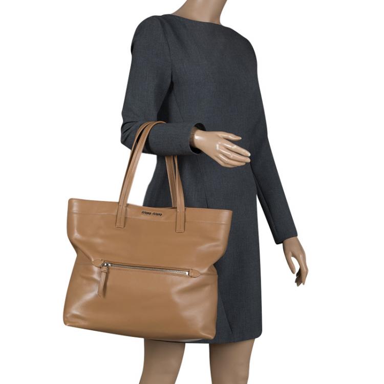 Pre Owned Miu Miu Brown Vitello Soft Leather Tote