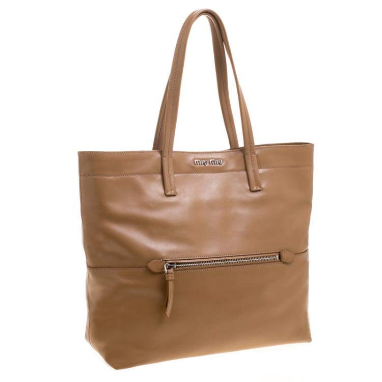 Pre Owned Miu Miu Brown Vitello Soft Leather Tote