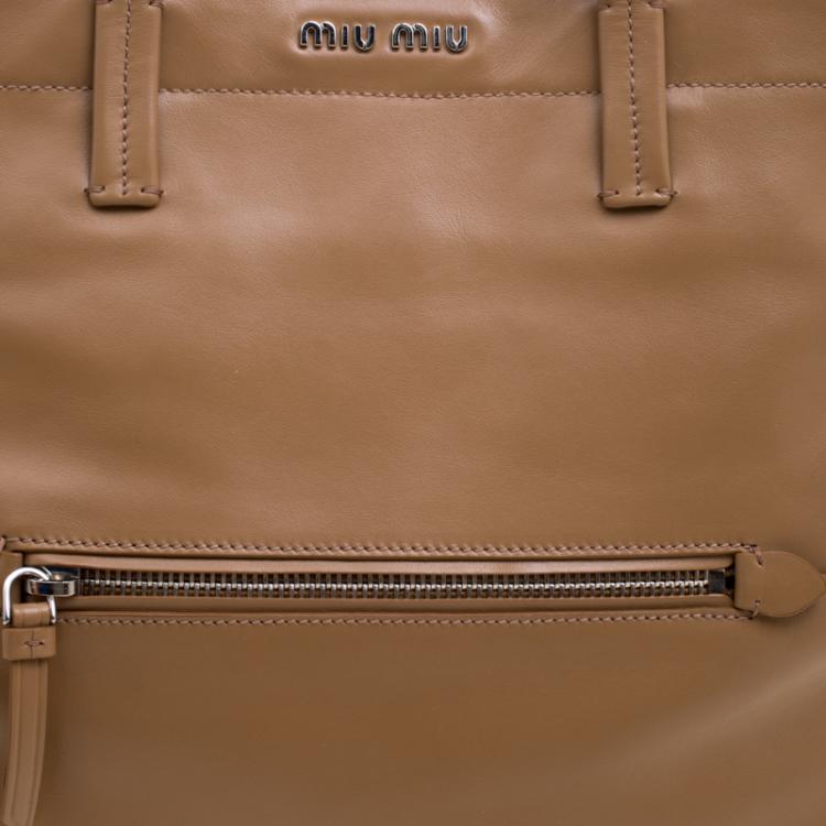 Pre Owned Miu Miu Brown Vitello Soft Leather Tote