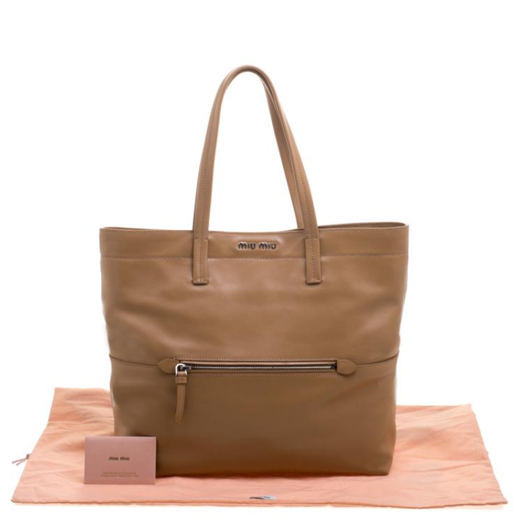 Pre Owned Miu Miu Brown Vitello Soft Leather Tote
