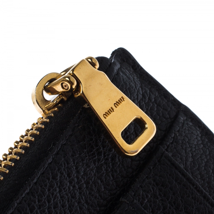 Pre Owned Miu Miu Black Leather Madras Card Holder 