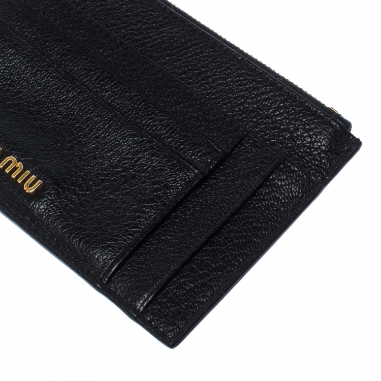 Pre Owned Miu Miu Black Leather Madras Card Holder 