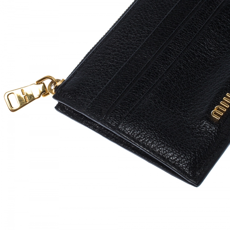 Pre Owned Miu Miu Black Leather Madras Card Holder 