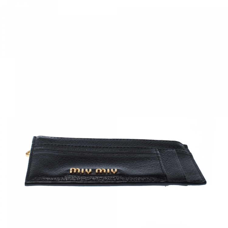 Pre Owned Miu Miu Black Leather Madras Card Holder 