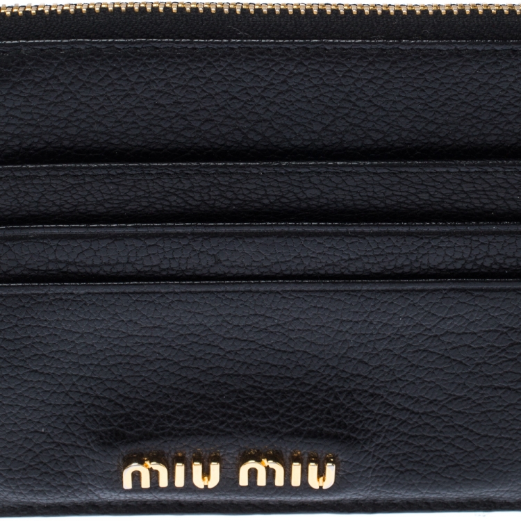 Pre Owned Miu Miu Black Leather Madras Card Holder 
