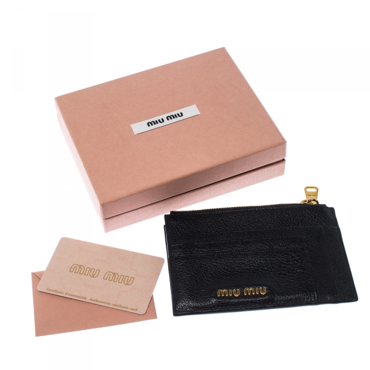 Pre Owned Miu Miu Black Leather Madras Card Holder 