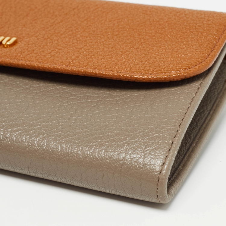 Pre Owned Miu Miu Brown/Grey Madras Leather Flap Continental Wallet