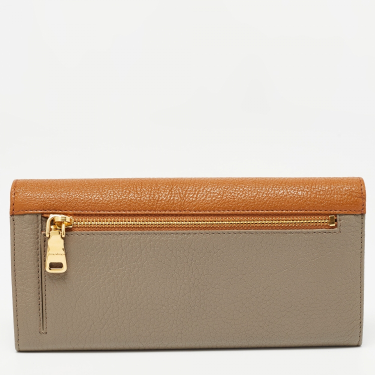 Pre Owned Miu Miu Brown/Grey Madras Leather Flap Continental Wallet