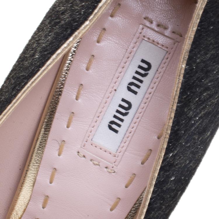 Pre Owned Miu Miu Black Metallic Calf Hair Glitter Trimmed Pumps Size 40