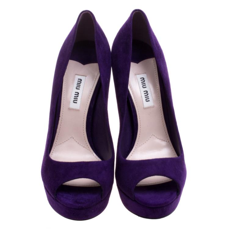 مملوكة مسبقًا Miu Miu Purple Suede Peep Toe Platform Pumps Size 36.5