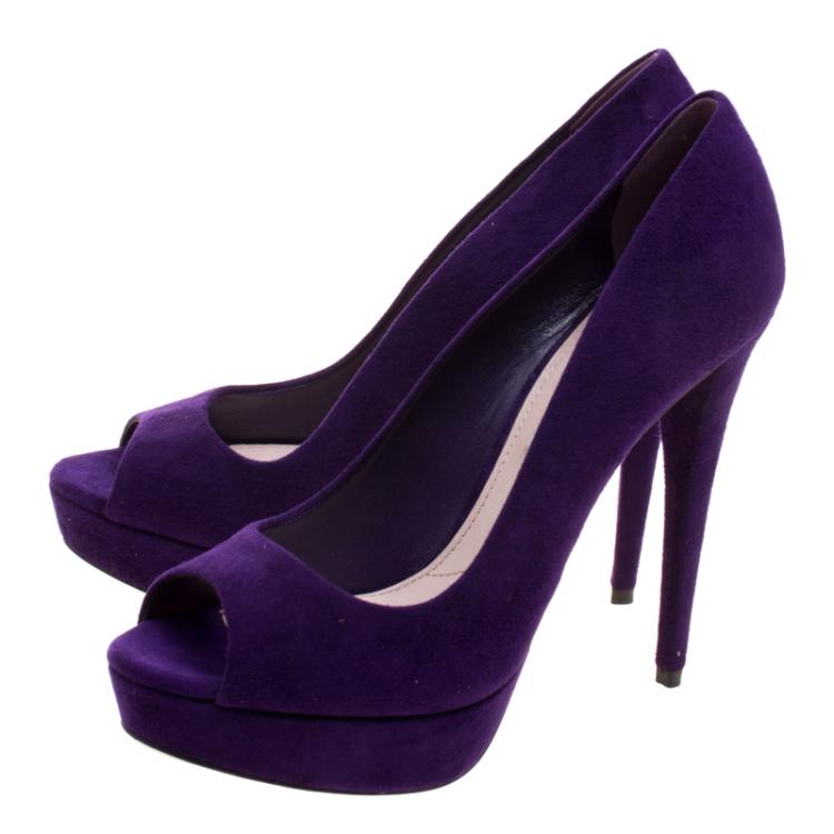 مملوكة مسبقًا Miu Miu Purple Suede Peep Toe Platform Pumps Size 36.5