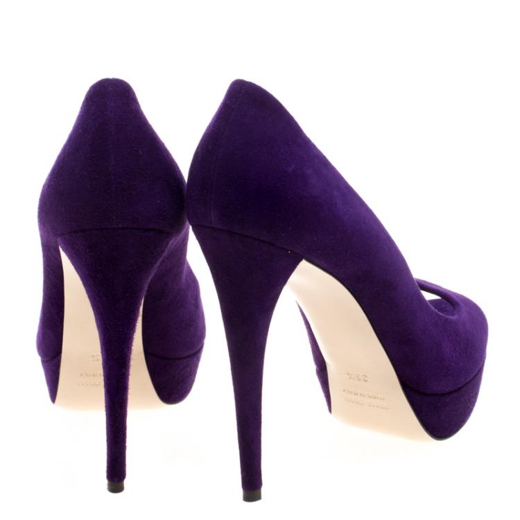 مملوكة مسبقًا Miu Miu Purple Suede Peep Toe Platform Pumps Size 36.5