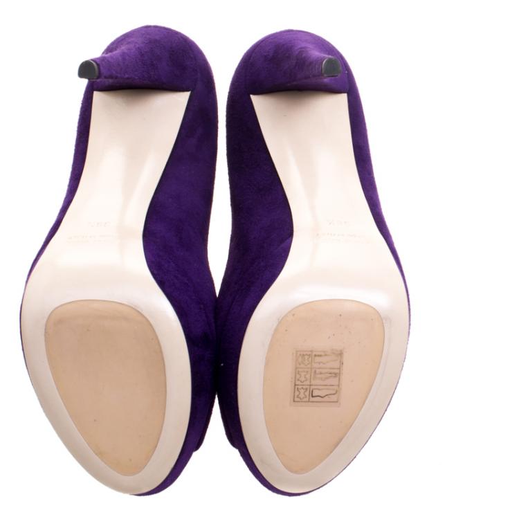 مملوكة مسبقًا Miu Miu Purple Suede Peep Toe Platform Pumps Size 36.5