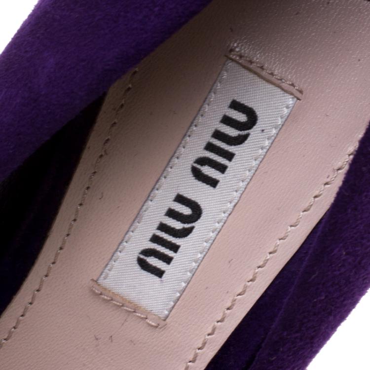 مملوكة مسبقًا Miu Miu Purple Suede Peep Toe Platform Pumps Size 36.5