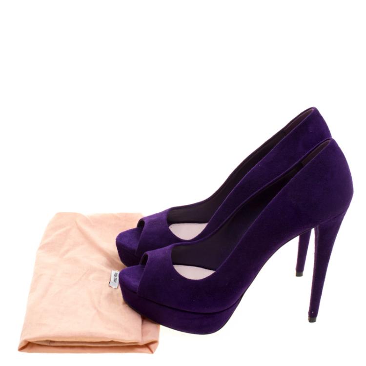 مملوكة مسبقًا Miu Miu Purple Suede Peep Toe Platform Pumps Size 36.5