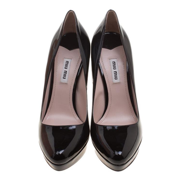 Pre Owned Miu Miu Black Patent Leather Platform Pumps Size 39