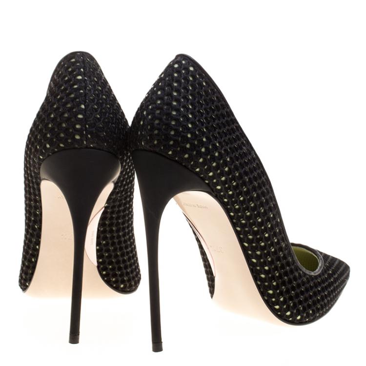 Pre Owned Miu Miu Black Mesh Pointed Toe Pumps Size 37.5