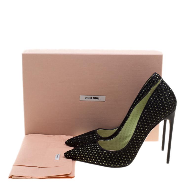 Pre Owned Miu Miu Black Mesh Pointed Toe Pumps Size 37.5