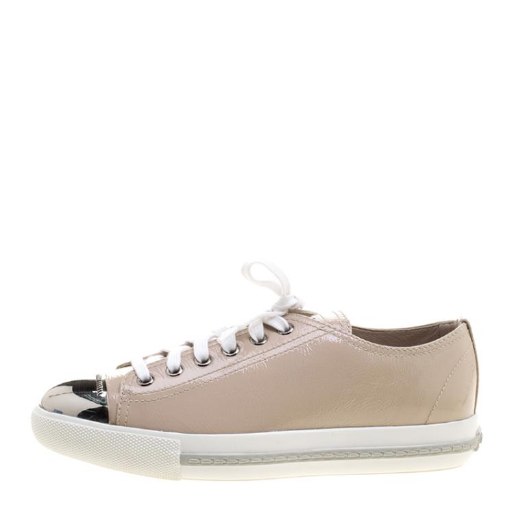 Pre Owned Miu Miu Blush Pink Patent Leather Cap Toe Sneakers Size 37