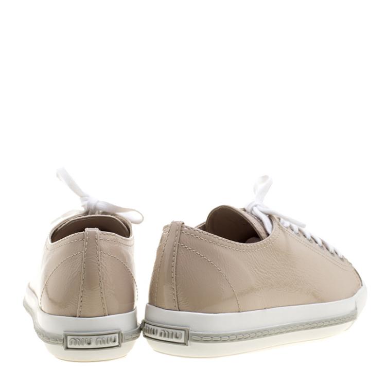 Pre Owned Miu Miu Blush Pink Patent Leather Cap Toe Sneakers Size 37