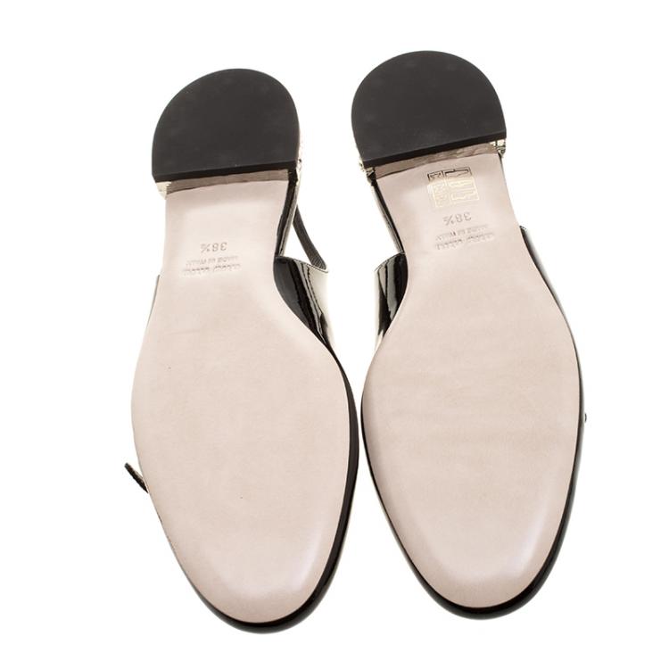 مملوكة مسبقًا Miu Miu Black Patent Leather Slingback Crystal Embellished Mary Jane Flats Size 38.5