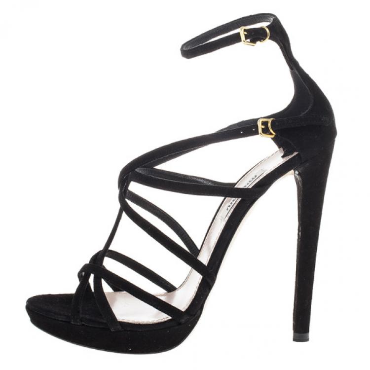 Miu Miu Black Suede Crisscross Strappy Sandals Size 38.5 Miu