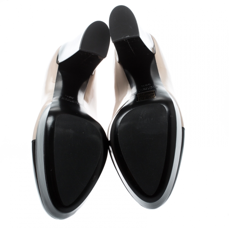 مملوكة مسبقًا Miu Miu Beige/Black Patent leather Platform Pumps Size 38.5