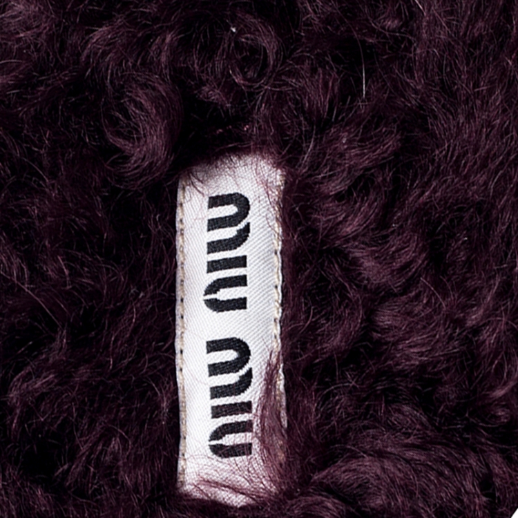 Pre Owned Miu Miu Burgundy Fur Embellished Flat Slides Size 37.5