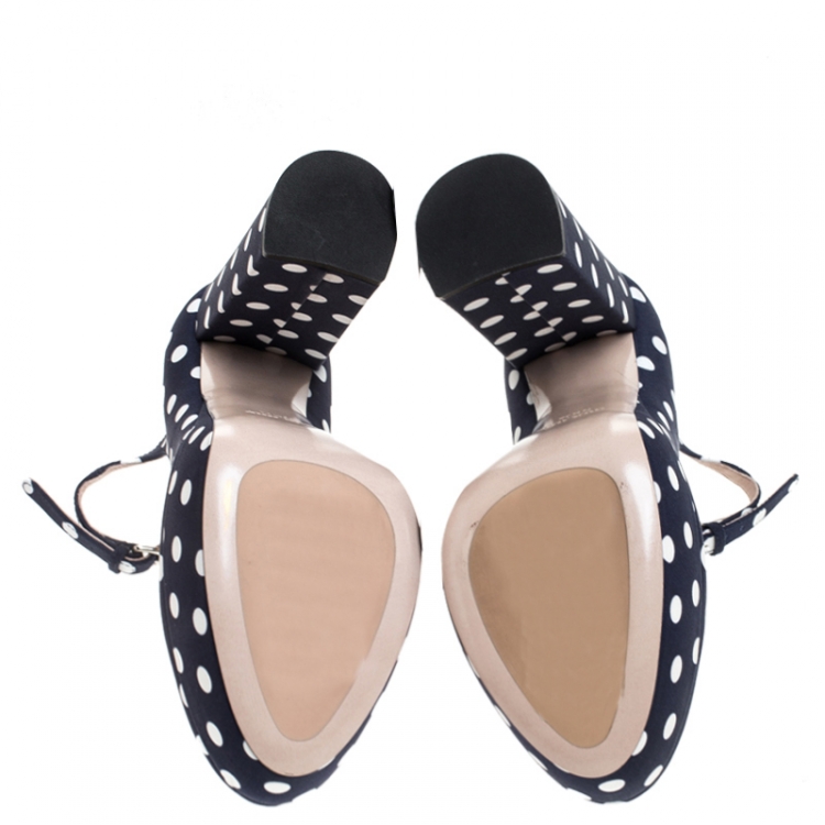 Pre Owned Miu Miu Blue Polka Dot Canvas Mary Jane Platform Pumps Size 35.5